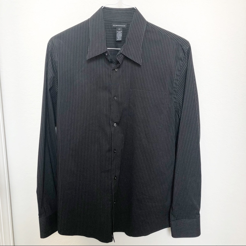 CLUB MONACO BLACK & WHITE STRIPE BUTTON DOWN TOP L